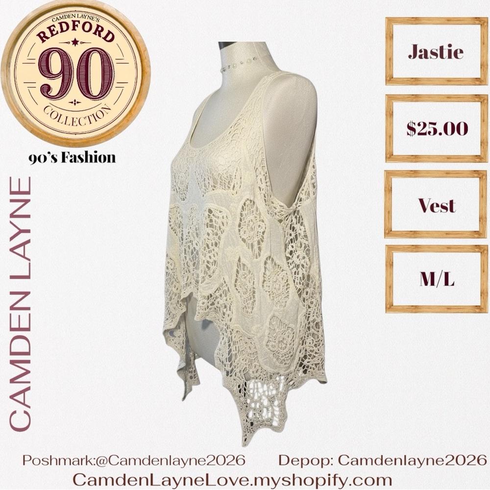 Jastie Crocheted Cream Lace Boho Vest - Picture 4 of 9